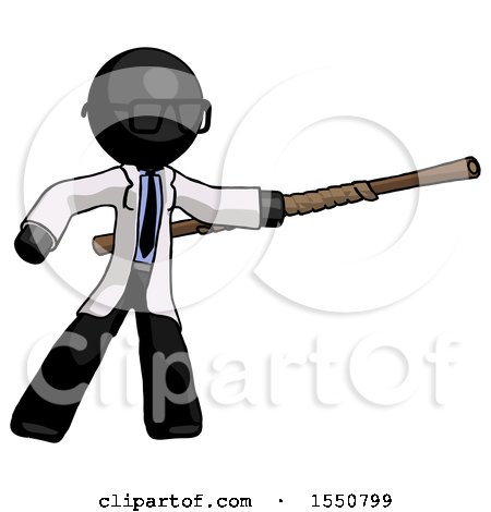 Black Doctor Scientist Man Bo Staff Pointing Right Kung Fu Pose by Leo Blanchette