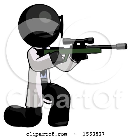Black Doctor Scientist Man Kneeling Shooting Sniper Rifle by Leo Blanchette