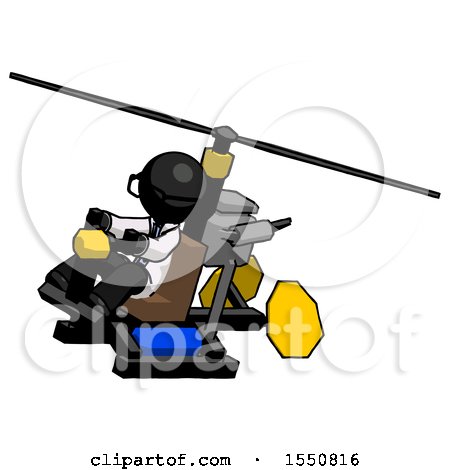 Black Doctor Scientist Man Flying in Gyrocopter Front Side Angle Top View by Leo Blanchette