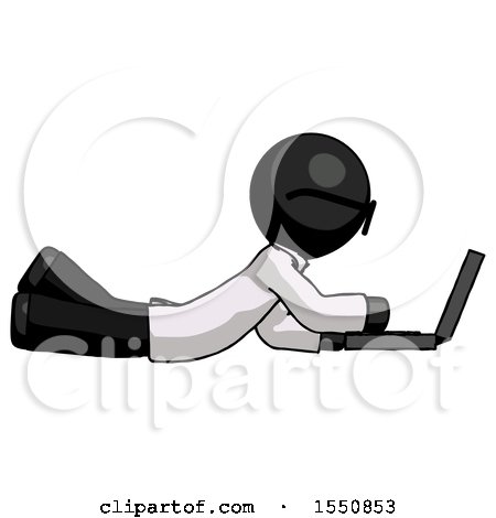 Black Doctor Scientist Man Using Laptop Computer While Lying on Floor Side View by Leo Blanchette