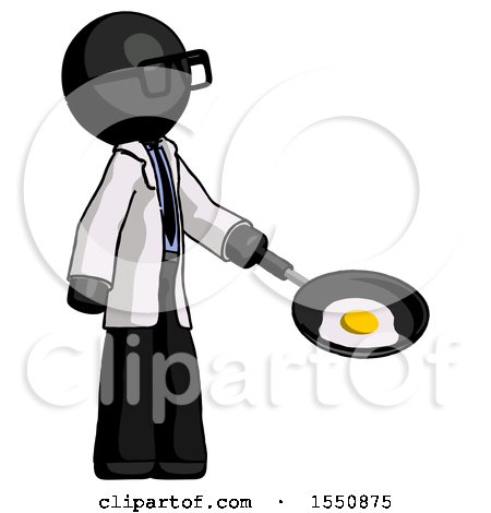 Black Doctor Scientist Man Frying Egg in Pan or Wok Facing Right by Leo Blanchette