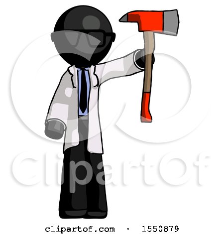 Black Doctor Scientist Man Holding up Red Firefighter's Ax by Leo Blanchette