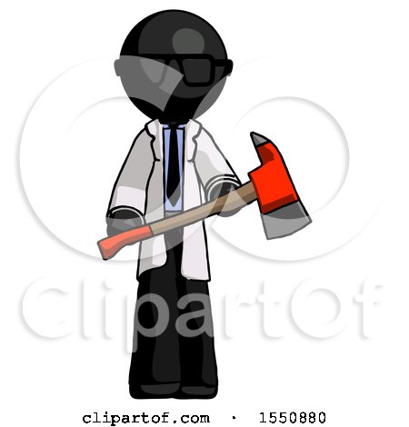 Black Doctor Scientist Man Holding Red Fire Fighter's Ax by Leo Blanchette
