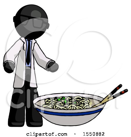 Black Doctor Scientist Man and Noodle Bowl, Giant Soup Restaraunt Concept by Leo Blanchette