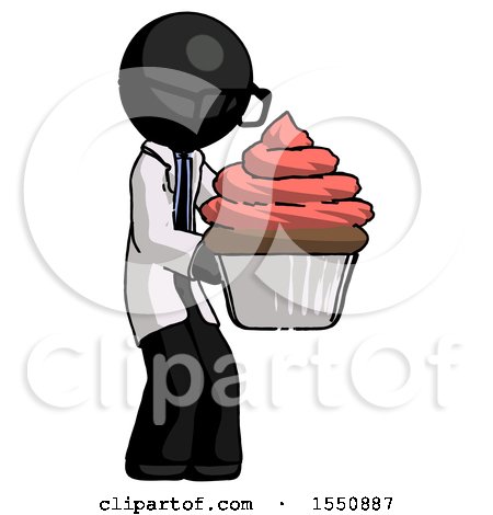 Black Doctor Scientist Man Holding Large Cupcake Ready to Eat or Serve by Leo Blanchette