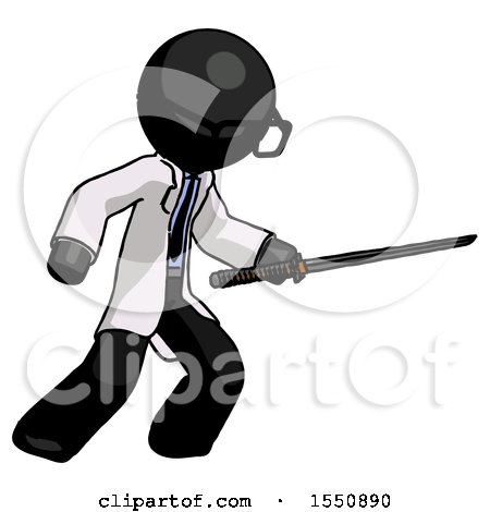 Black Doctor Scientist Man Stabbing with Ninja Sword Katana by Leo Blanchette