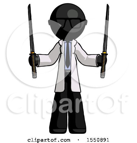 Black Doctor Scientist Man Posing with Two Ninja Sword Katanas up by Leo Blanchette