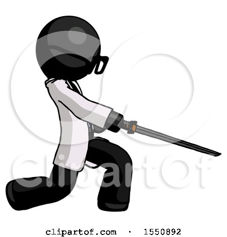 Black Doctor Scientist Man with Ninja Sword Katana Slicing or Striking Something by Leo Blanchette