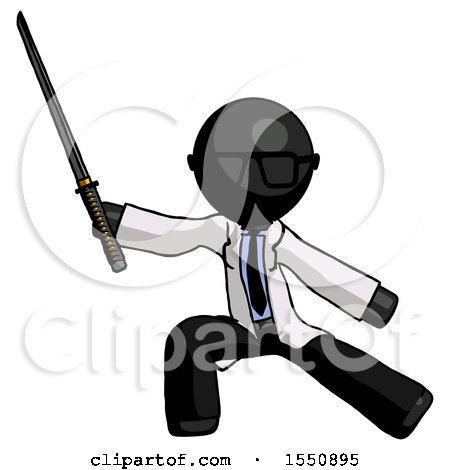 Black Doctor Scientist Man with Ninja Sword Katana in Defense Pose by Leo Blanchette