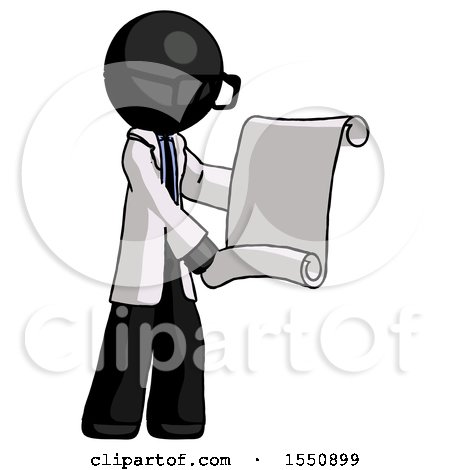Black Doctor Scientist Man Holding Blueprints or Scroll by Leo Blanchette