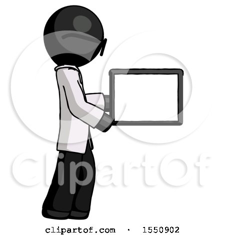Black Doctor Scientist Man Show Tablet Device Computer to Viewer, Blank Area by Leo Blanchette