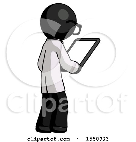 Black Doctor Scientist Man Looking at Tablet Device Computer Facing Away by Leo Blanchette