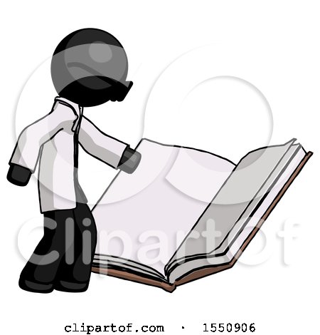 Black Doctor Scientist Man Reading Big Book While Standing Beside It by Leo Blanchette