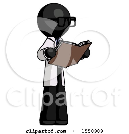 Black Doctor Scientist Man Reading Book While Standing up Facing Away by Leo Blanchette