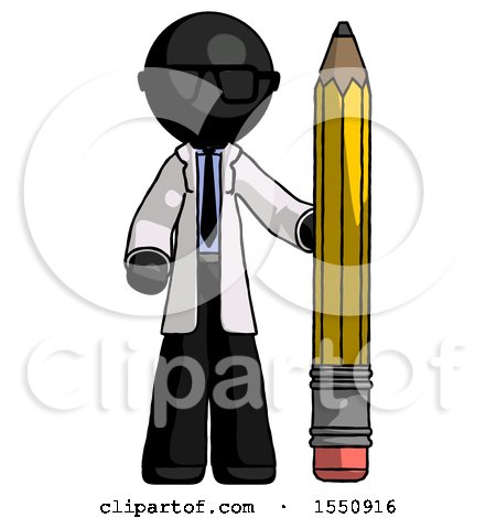 Black Doctor Scientist Man with Large Pencil Standing Ready to Write by Leo Blanchette