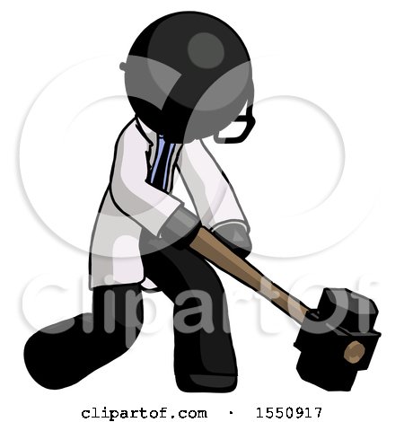 Black Doctor Scientist Man Hitting with Sledgehammer, or Smashing Something at Angle by Leo Blanchette