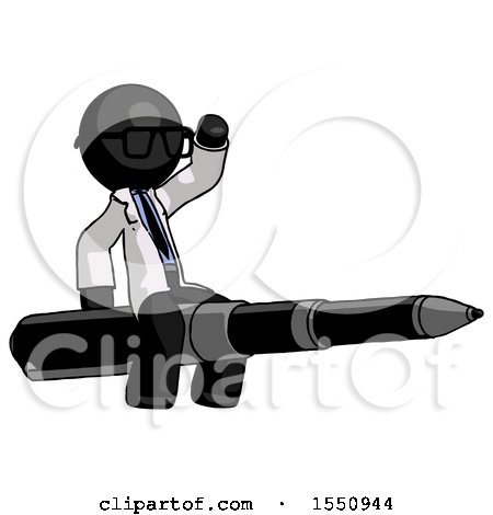 Black Doctor Scientist Man Riding a Pen like a Giant Rocket by Leo Blanchette