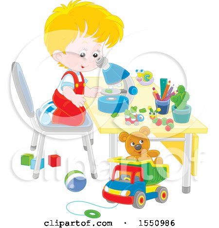 Clipart of a Blond Caucasian Boy Looking Through a Microscope - Royalty Free Vector Illustration by Alex Bannykh