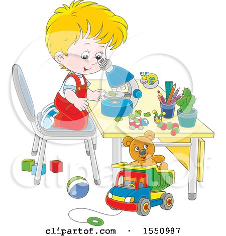 Clipart of a Blond White Boy Looking Through a Microscope - Royalty Free Vector Illustration by Alex Bannykh