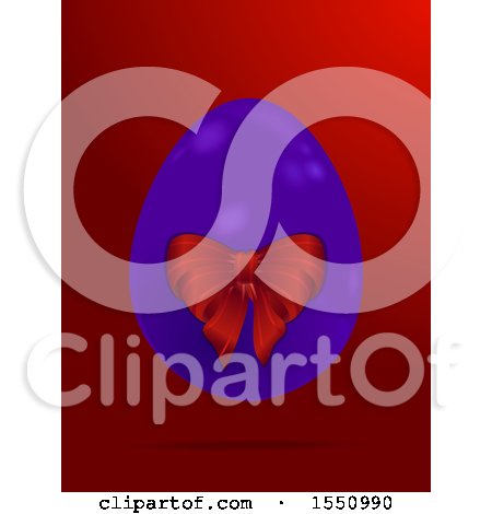 Clipart of a 3d Purple Easter Egg with a Bow on Red - Royalty Free Vector Illustration by elaineitalia