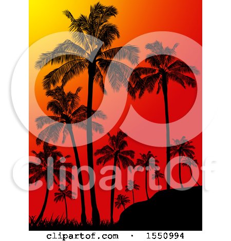 Clipart of a Tropical Sunset with Silhouetted Palm Trees - Royalty Free Vector Illustration by elaineitalia