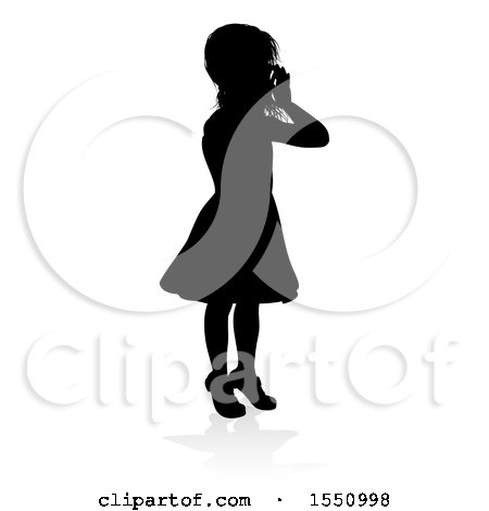 Clipart of a Silhouetted Girl Hollering with a Reflection or Shadow, on a White Background - Royalty Free Vector Illustration by AtStockIllustration