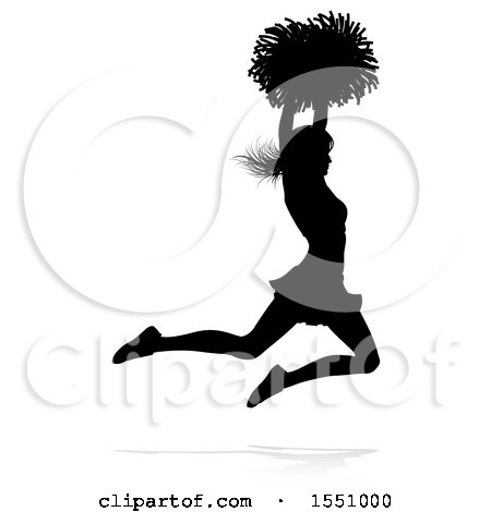 Clipart of a Silhouetted Cheerleader Jumping, with a Reflection or Shadow - Royalty Free Vector Illustration by AtStockIllustration