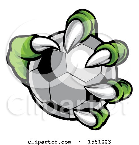 Clipart of a Green Monster Claw Holding a Soccer Ball - Royalty Free Vector Illustration by AtStockIllustration