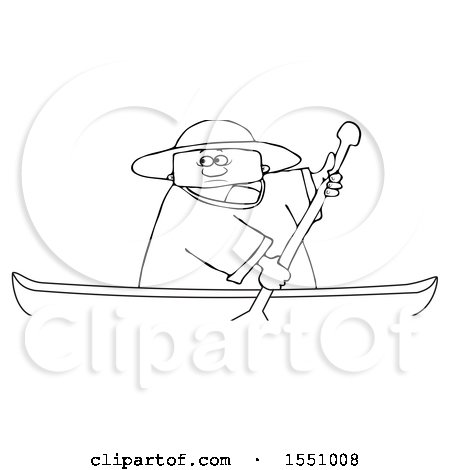 Clipart of a Cartoon Lineart Man Rowing a Canoe - Royalty Free Vector Illustration by djart