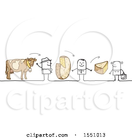 Clipart of a Stick Man Farmer Selling His Product to a Grocer and Consumer - Royalty Free Vector Illustration by NL shop