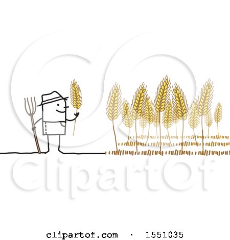 Clipart of a Stick Man Farmer Tending to Wheat - Royalty Free Vector Illustration by NL shop