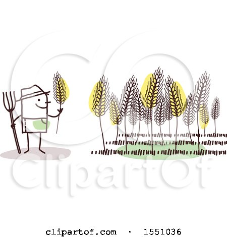 Clipart of a Stick Man Farmer in a Wheat Field - Royalty Free Vector Illustration by NL shop