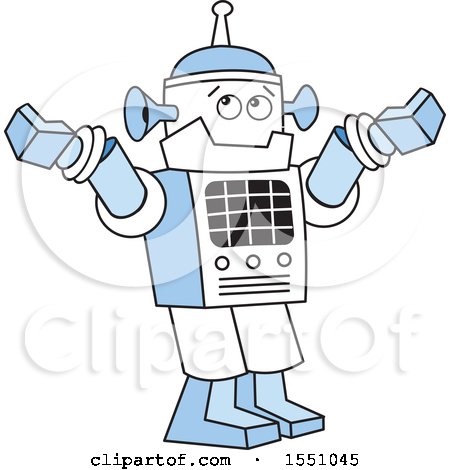 Clipart of a Robot Shrubbing Its Shoulders - Royalty Free Vector Illustration by Johnny Sajem