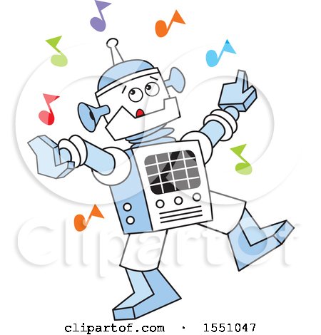 Clipart of a Robot Dancing, with Colorful Music Notes - Royalty Free Vector Illustration by Johnny Sajem