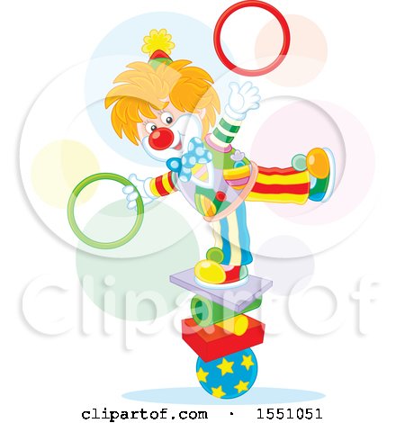Clipart of a Clown Balancing and Juggling Rings - Royalty Free Vector Illustration by Alex Bannykh