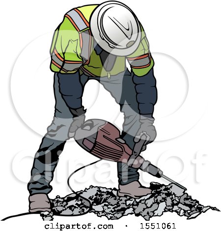 Clipart of a Worker Operating a Pneumatic Drill - Royalty Free Vector Illustration by dero