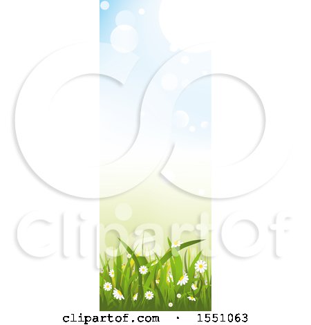 Clipart of a Spring Time Grass, Flower and Sky Banner - Royalty Free Vector Illustration by dero