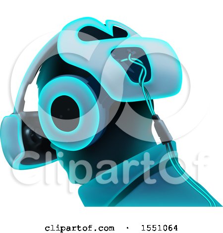 Clipart of a Blue Toned Man Wearing a Virtual Reality Set - Royalty Free Vector Illustration by dero