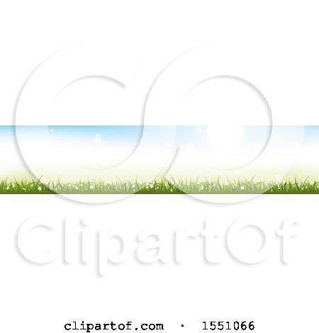 Clipart of a Spring Time Grass, Flower and Sky Border - Royalty Free Vector Illustration by dero
