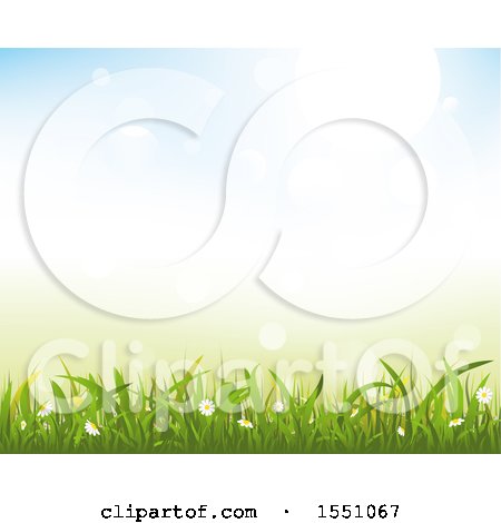 Clipart of a Spring Time Grass, Flower and Sky Background - Royalty Free Vector Illustration by dero