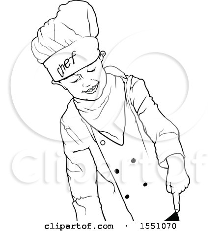 Clipart of a Black and White Chef Boy Pointing - Royalty Free Vector Illustration by dero