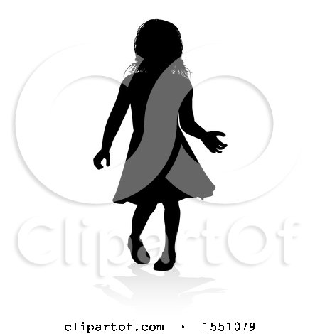 Clipart of a Silhouetted Girl with a Reflection or Shadow, on a White Background - Royalty Free Vector Illustration by AtStockIllustration