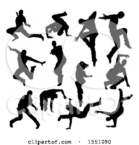 Clipart of a Silhouetted Male Dancers - Royalty Free Vector Illustration by AtStockIllustration
