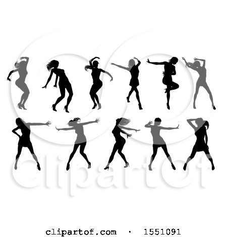 Clipart of a Silhouetted Female Dancers - Royalty Free Vector Illustration by AtStockIllustration
