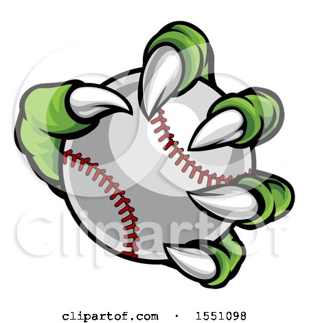Clipart of a Green Monster Claw Holding a Baseball - Royalty Free Vector Illustration by AtStockIllustration
