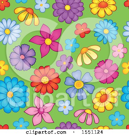 Clipart of a Seamless Spring Flower Pattern Background - Royalty Free Vector Illustration by visekart