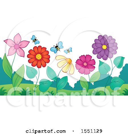Clipart of a Garden with Bees and Flowers - Royalty Free Vector Illustration by visekart