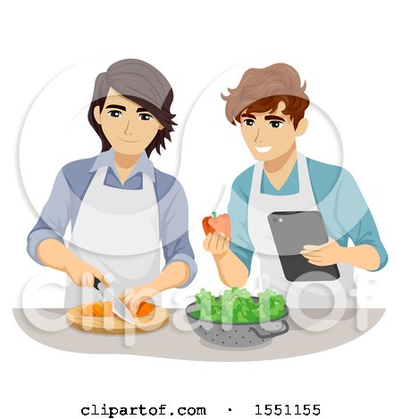Clipart of a Teenage Gay Couple Cooking Together - Royalty Free Vector Illustration by BNP Design Studio