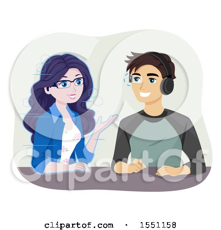 Clipart of a Teen Couple Using Augmented Reality to Talk - Royalty Free Vector Illustration by BNP Design Studio