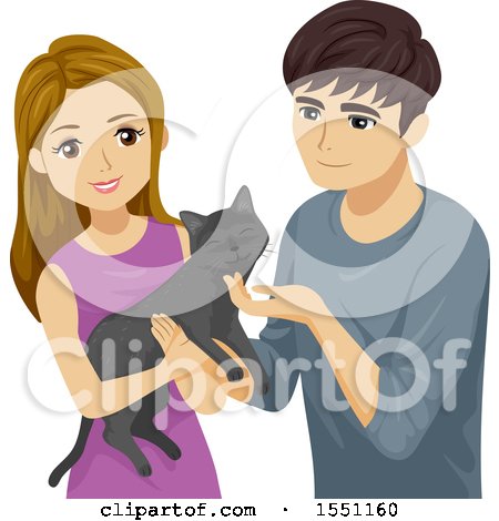 Clipart of a Happy Young Couple Adopting a Cat - Royalty Free Vector Illustration by BNP Design Studio